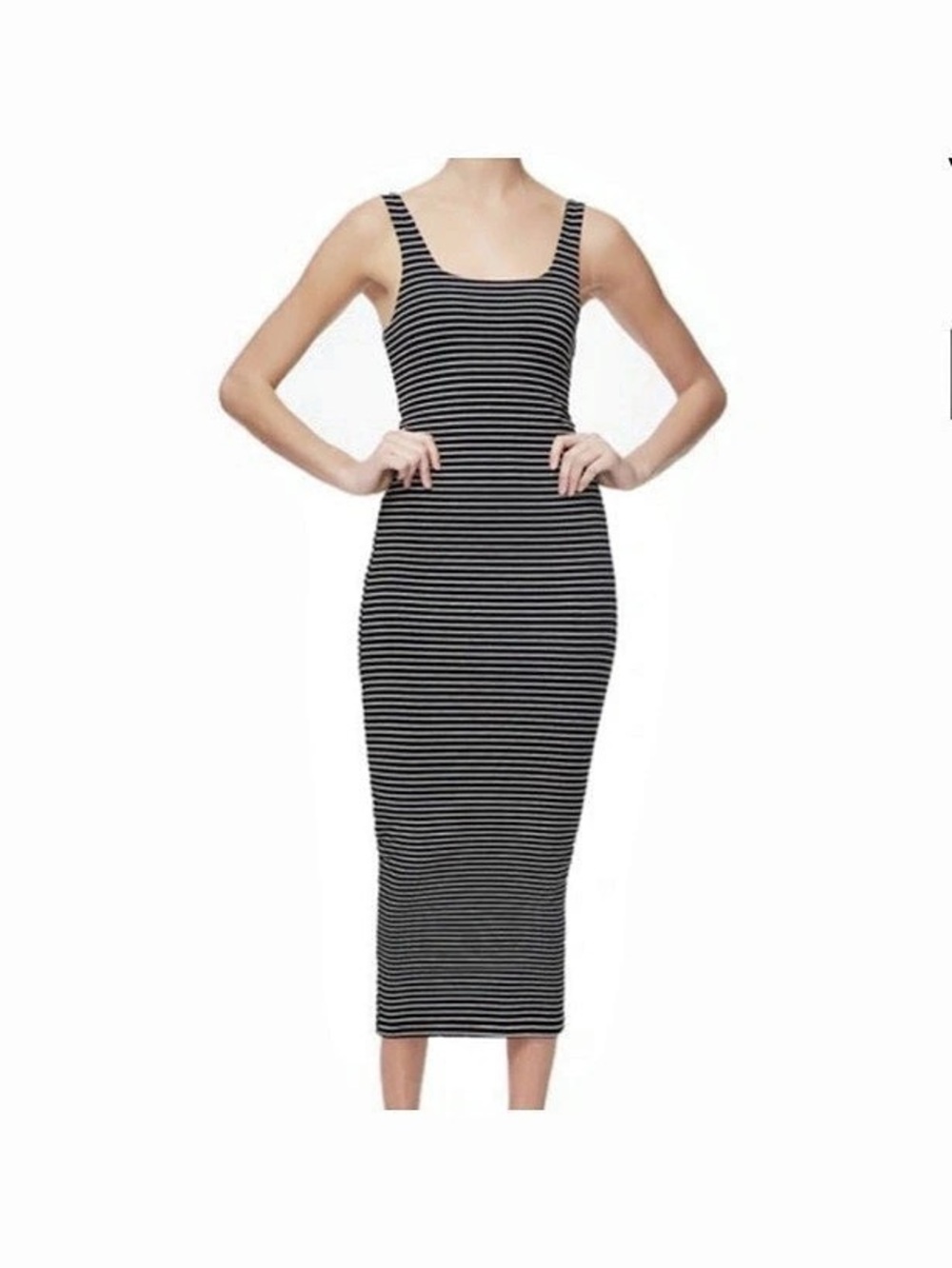 Good American Striped Midi Dress in Black & White Size 3 Like New